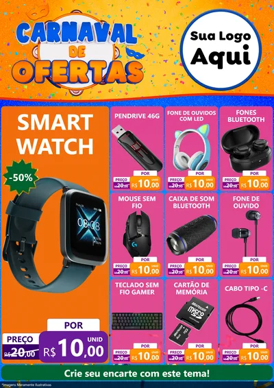 Modelo de Encarte para Encarte A4 Vertical com o tema Carnaval de Ofertas para Informática