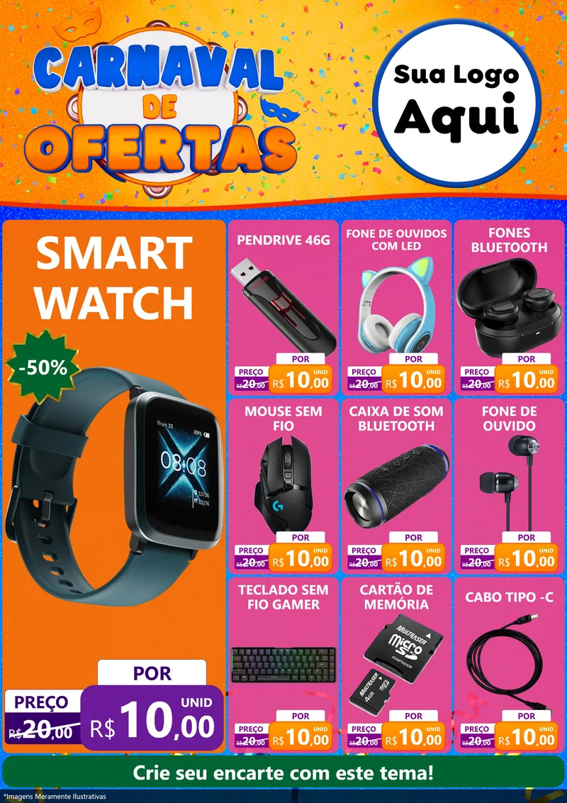 Modelo de Encarte para Encarte A4 Vertical com o tema Carnaval de Ofertas para Informática
