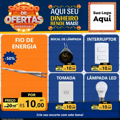 Modelo de Rede Social para Feed Facebook com o tema Sábado de Ofertas Imperdíveis para Materiais Elétricos