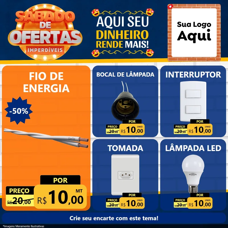 Modelo de Rede Social para Feed Facebook com o tema Sábado de Ofertas Imperdíveis para Materiais Elétricos