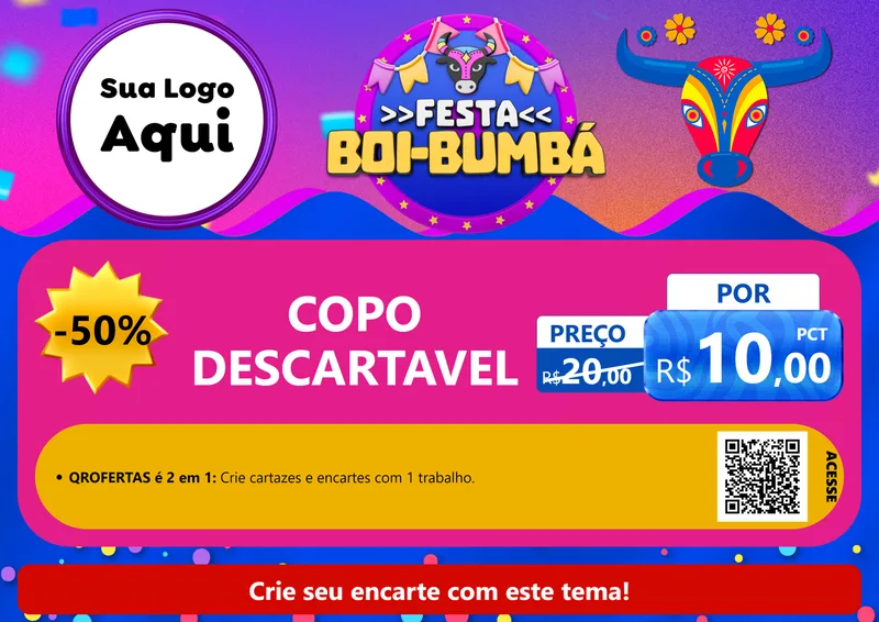 Modelo de Cartaz para Cartaz A4 Horizontal com o tema Festa Boi-Bumbá para Embalagens