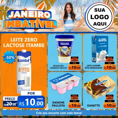 Modelo de Rede Social para Feed Facebook com o tema Janeiro Imbatível para Frios e Laticínios