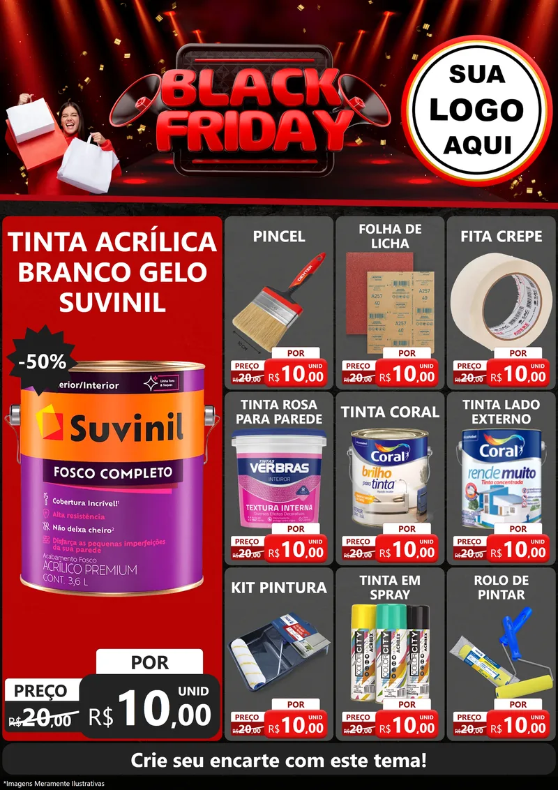 Modelo de Encarte para Encarte A4 Vertical com o tema Black Friday para Tintas e Ferramentas