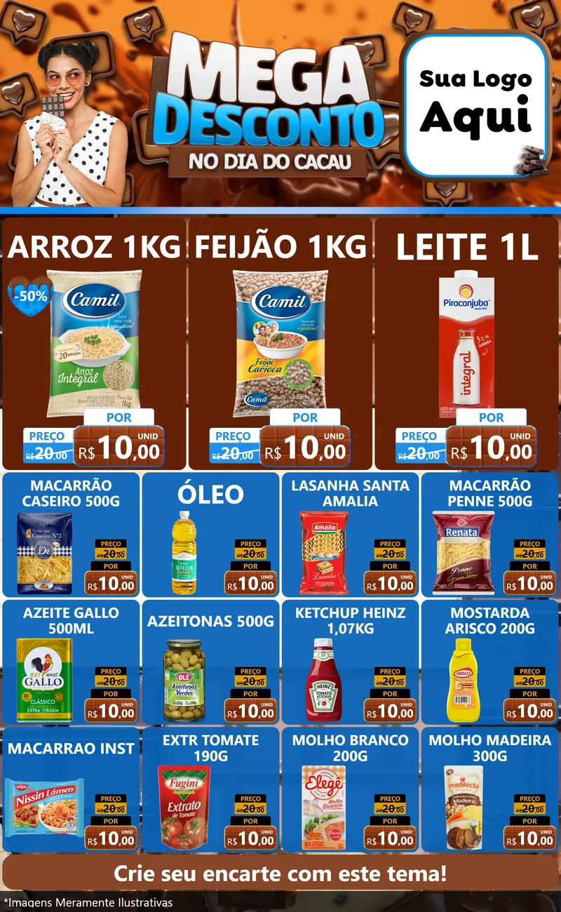 Modelo de Encarte para Encarte Grande com o tema Mega Desconto no Dia do Cacau para Supermercado