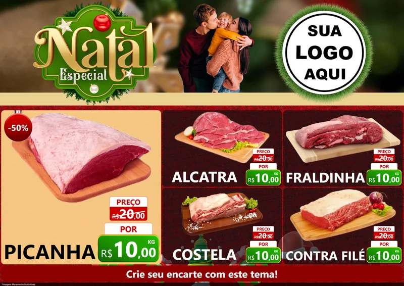 Modelo de Encarte para Encarte A4 Horizontal com o tema Natal Especial para Açougue