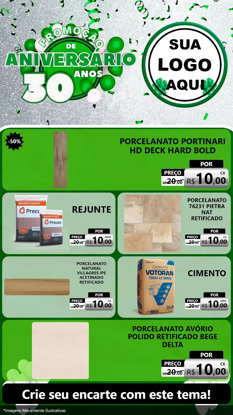 Modelo de TV para TV Vertical com o tema Promoção de Aniversário - 30 Anos para Pisos e revestimentos