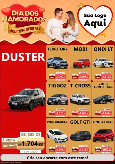 Modelo de Encarte para Encarte A4 Vertical com o tema Dia dos Namorados - Aqui Tem Ofertas para Concessionaria de Carros