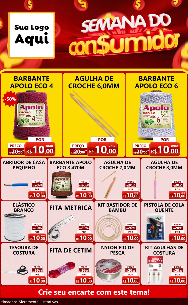 Modelo de Encarte para Encarte Grande com o tema Semana do Consumidor para Armarinho e Aviamentos