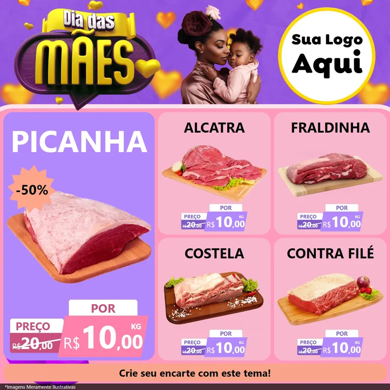 Modelo de Rede Social para Feed Facebook com o tema Dia das Mães para Açougue