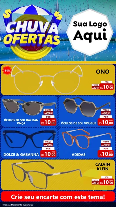 Modelo de TV para TV Vertical com o tema Chuva de Ofertas para Óticas