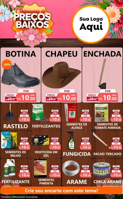Modelo de Encarte para Encarte Grande com o tema Primavera de Preços Baixos para Agropecuária