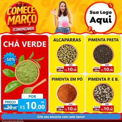 Modelo de Rede Social para Feed Facebook com o tema Comece Março Economizando para Produtos Naturais