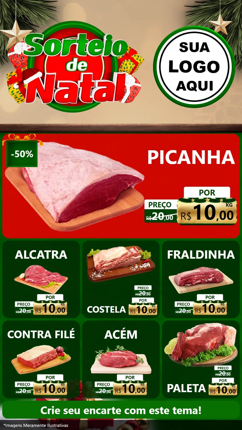 Modelo de Rede Social para Stories com o tema Sorteio de Natal para Açougue