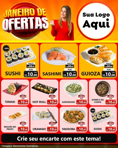 Modelo de Rede Social para Feed Instagram com o tema Janeiro de Ofertas para Comida japonesa