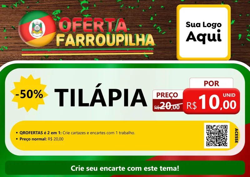 Modelo de Cartaz para Cartaz A4 Horizontal com o tema Oferta Farroupilha para Peixaria