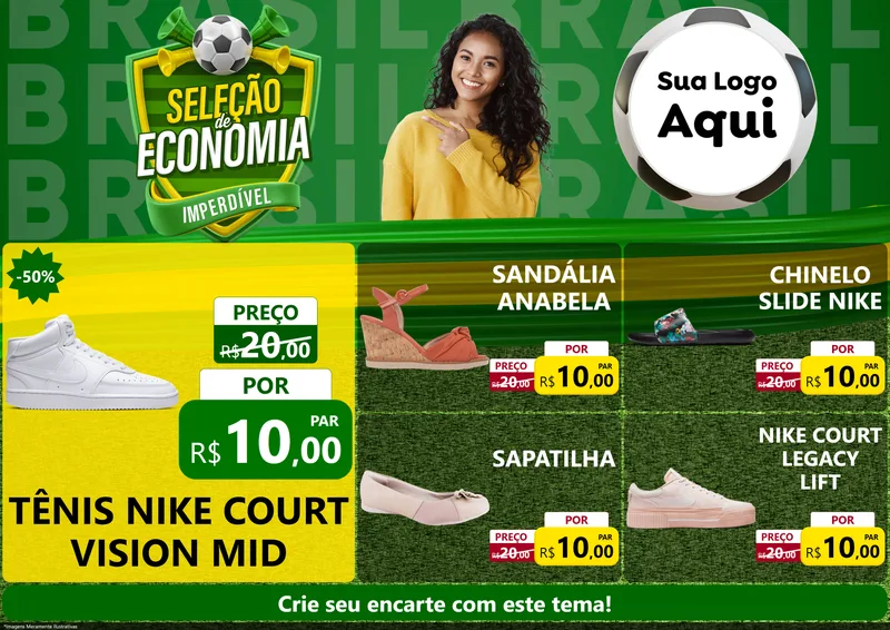 Modelo de Encarte para Encarte A4 Horizontal com o tema Seleção de Economia - Copa para Calçados