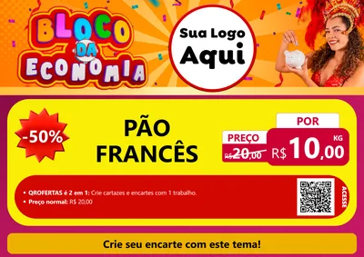 Modelo de Cartaz para Cartaz A4 Horizontal com o tema Bloco da Economia para Padaria