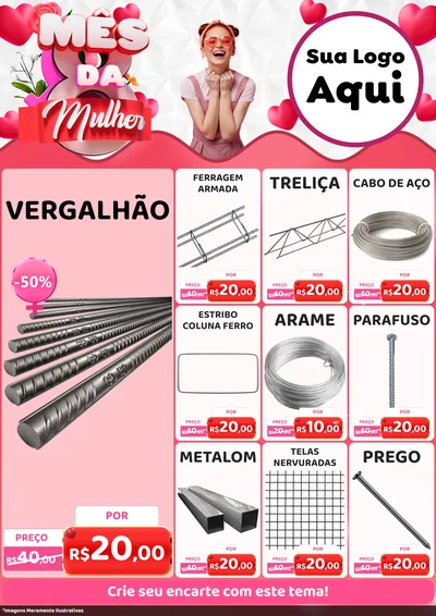 Modelo de Encarte para Encarte A4 Vertical com o tema Mês da Mulher para Ferragens