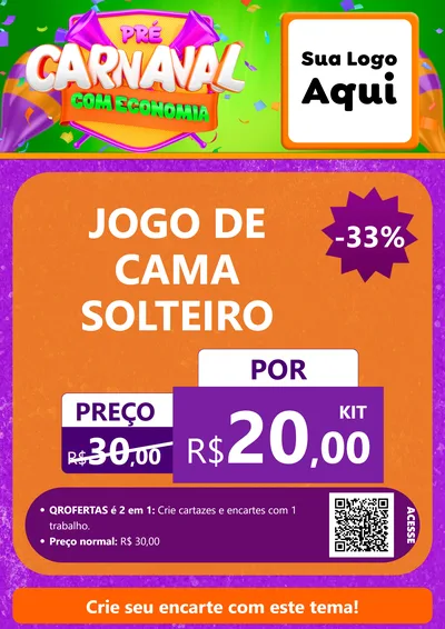 Modelo de Cartaz para Cartaz A4 Vertical com o tema Pré-Carnaval Com Economia para Cama, Mesa e Banho