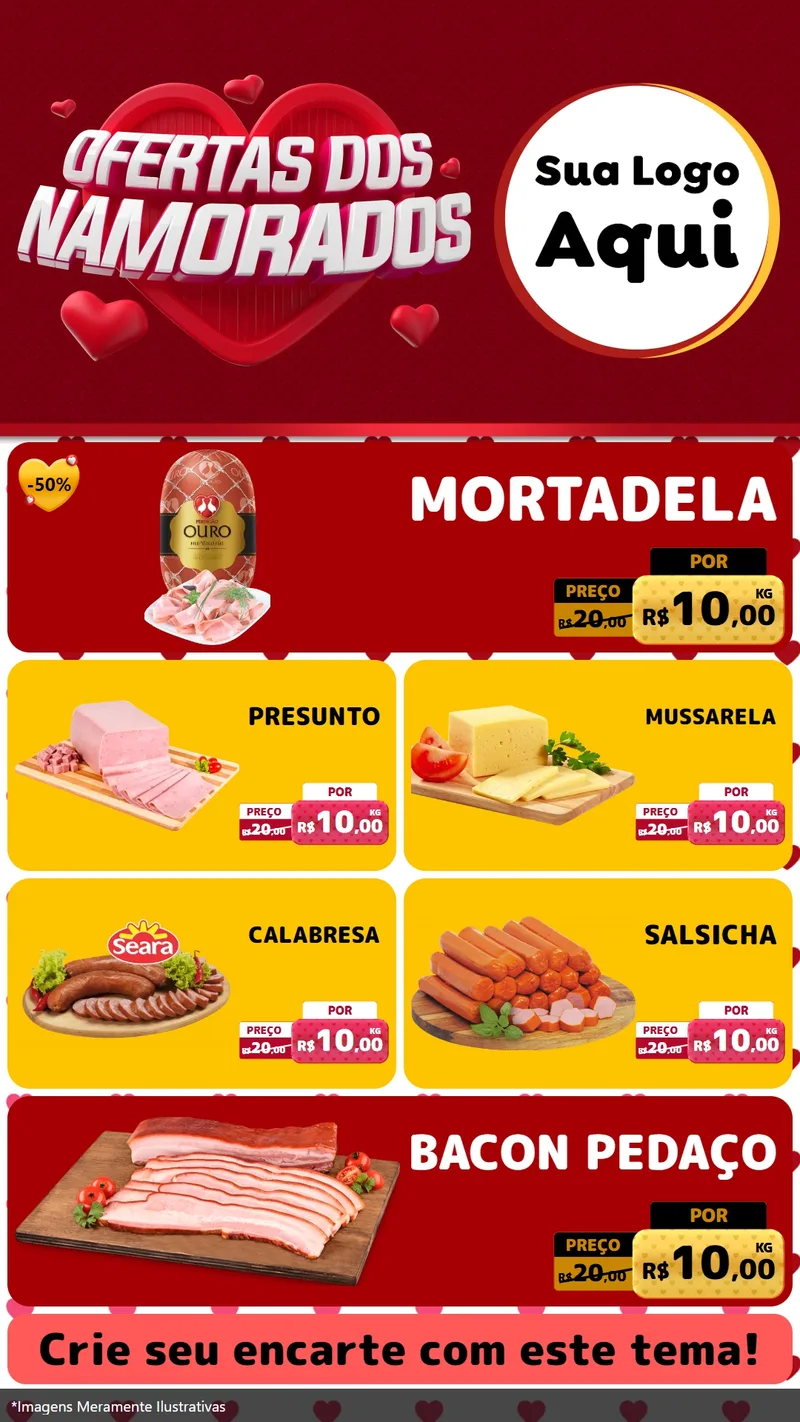 Modelo de TV para TV Vertical com o tema Ofertas Dos Namorados para Frios e Laticínios