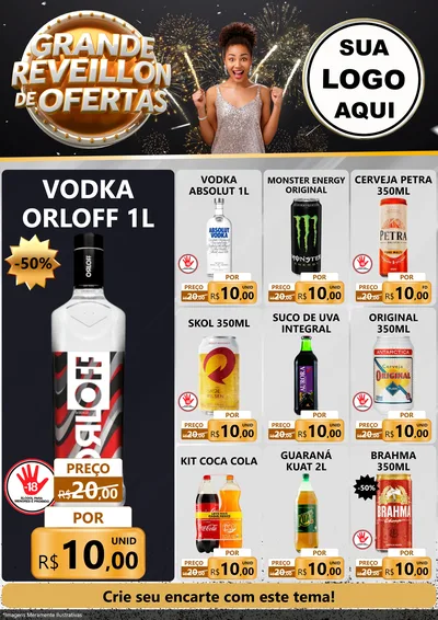 Modelo de Encarte para Encarte A4 Vertical com o tema Grande Réveillon de Ofertas para Distribuidora de bebidas