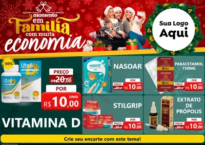 Modelo de Encarte para Encarte A4 Horizontal com o tema Momento em Família (Natal) para Farmácia