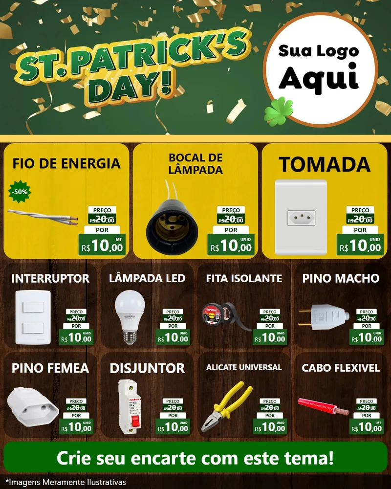 Modelo de Rede Social para Feed Instagram com o tema St Patriks Day para Materiais Elétricos