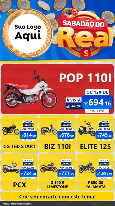 Modelo de Rede Social para Stories com o tema Sabadão do Real para Concessionaria de Motos