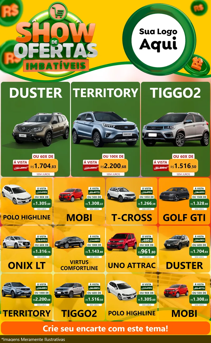 Modelo de Encarte para Encarte Grande com o tema Show de Ofertas Imbatíveis para Concessionaria de Carros