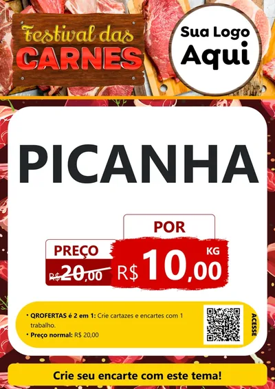 Modelo de Cartaz para Cartaz A4 Vertical com o tema Festival das Carnes para Açougue