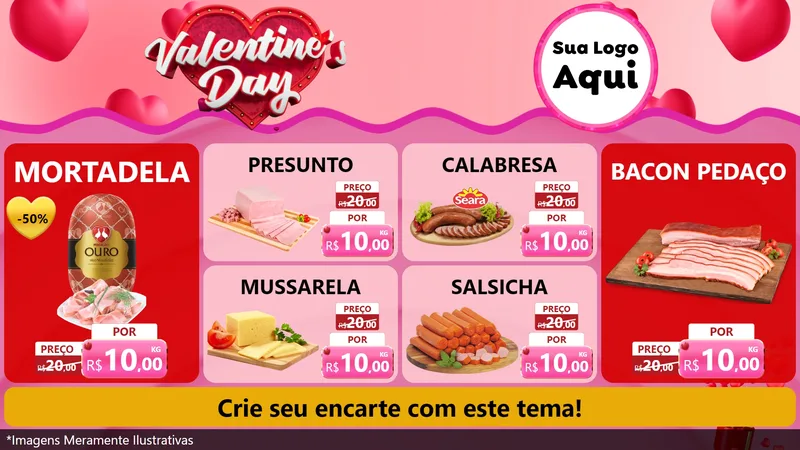 Modelo de TV para TV Horizontal com o tema Valentine's Day para Frios e Laticínios