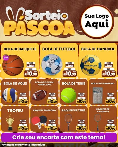 Modelo de Rede Social para Feed Instagram com o tema Sorteio de Páscoa para Artigos Esportivos