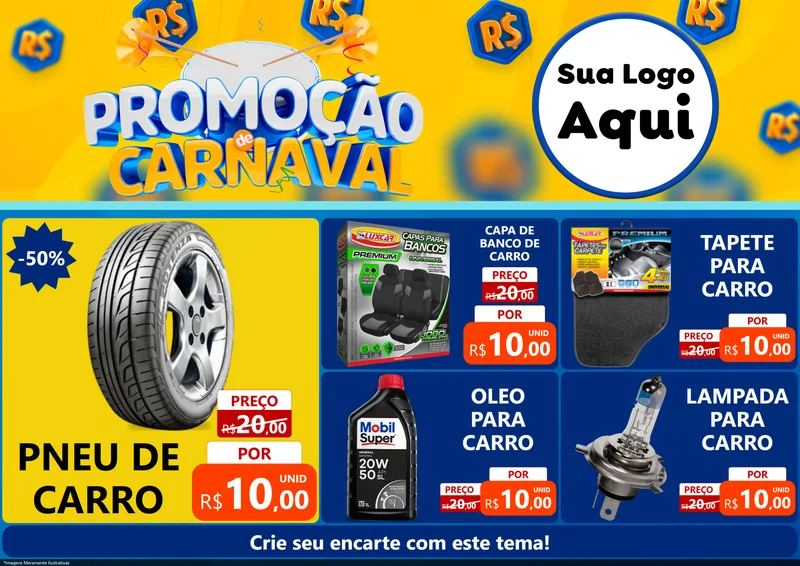 Modelo de Encarte para Encarte A4 Horizontal com o tema Promoção de Carnaval para Auto peças