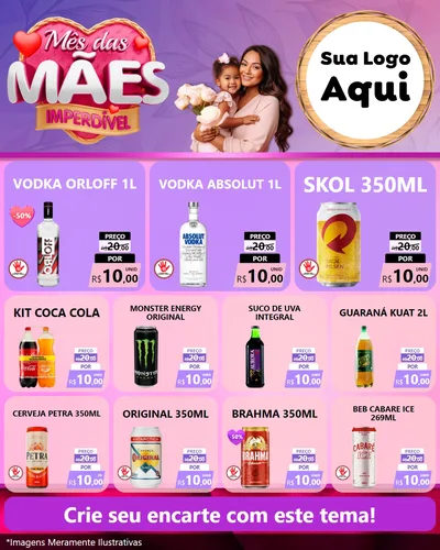 Modelo de Rede Social para Feed Instagram com o tema Mês das Mães Imperdível para Distribuidora de bebidas