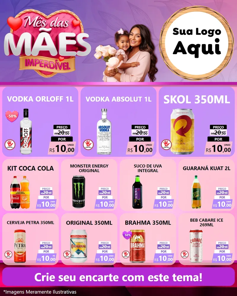 Modelo de Rede Social para Feed Instagram com o tema Mês das Mães Imperdível para Distribuidora de bebidas