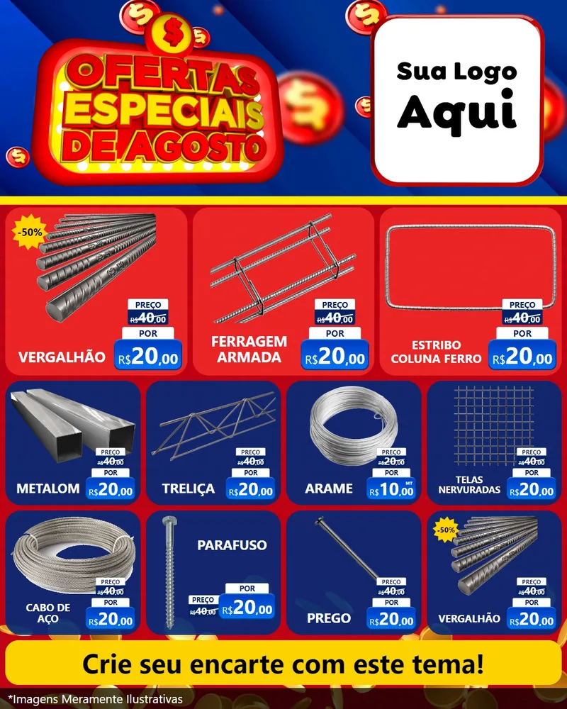 Modelo de Rede Social para Feed Instagram com o tema Ofertas Especiais de Agosto para Ferragens