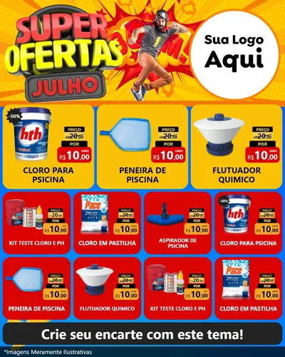 Modelo de Rede Social para Feed Instagram com o tema Super Ofertas Julho para Produtos para Piscina
