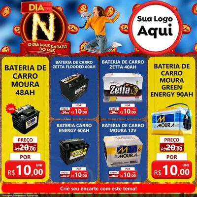 Modelo de Rede Social para Feed Facebook com o tema Dia N - O Dia Mais Barato Do Mês para Baterias Elétricas