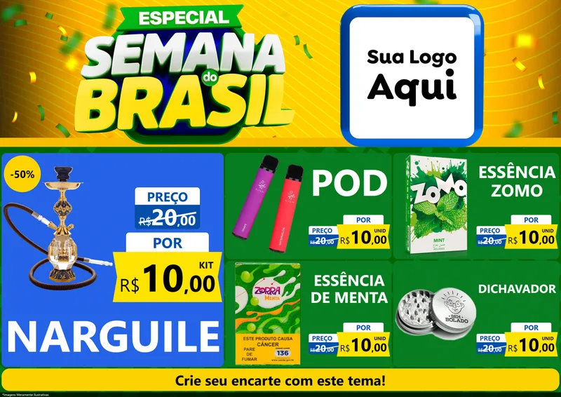 Modelo de Encarte para Encarte A4 Horizontal com o tema Especial Semana do Brasil para Tabacaria
