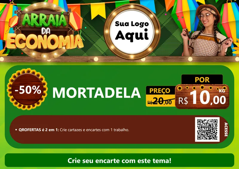 Modelo de Cartaz para Cartaz A4 Horizontal com o tema Arraiá de Economia para Frios e Laticínios