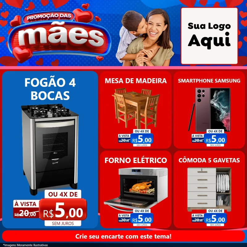 Modelo de Rede Social para Feed Facebook com o tema Promoção das Mães para Móveis e Eletro