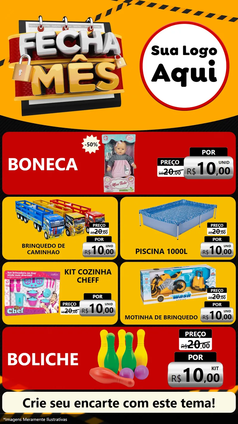 Modelo de TV para TV Vertical com o tema Fecha Mês para Brinquedos