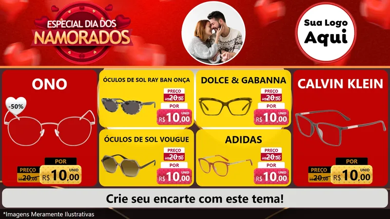 Modelo de TV para TV Horizontal com o tema Especial Dia Dos Namorados para Óticas