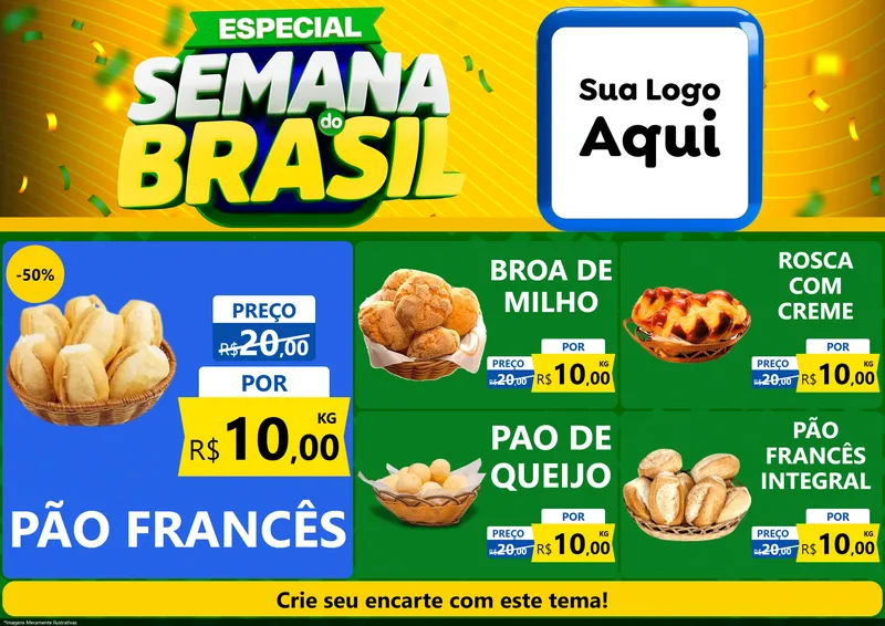 Modelo de Encarte para Encarte A4 Horizontal com o tema Especial Semana do Brasil para Padaria