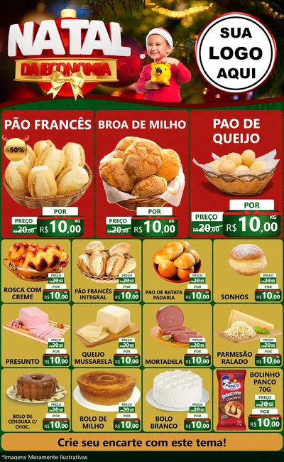 Modelo de Encarte para Encarte Grande com o tema Natal da Economia para Padaria