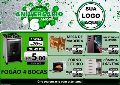 Modelo de Encarte para Encarte A4 Horizontal com o tema Promoção de Aniversário - 6 Anos para Móveis e Eletro