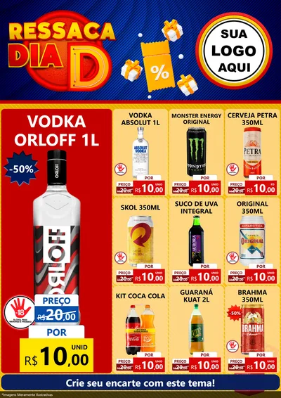 Modelo de Encarte para Encarte A4 Vertical com o tema Ressaca Dia D para Distribuidora de bebidas