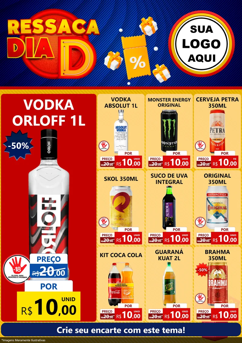 Modelo de Encarte para Encarte A4 Vertical com o tema Ressaca Dia D para Distribuidora de bebidas