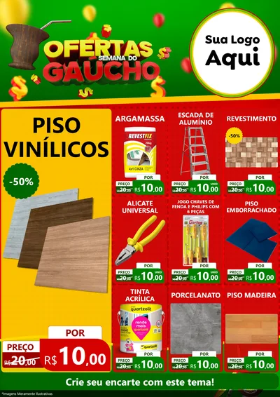 Modelo de Encarte para Encarte A4 Vertical com o tema Ofertas Semana Do Gaúcho para Material para Construção