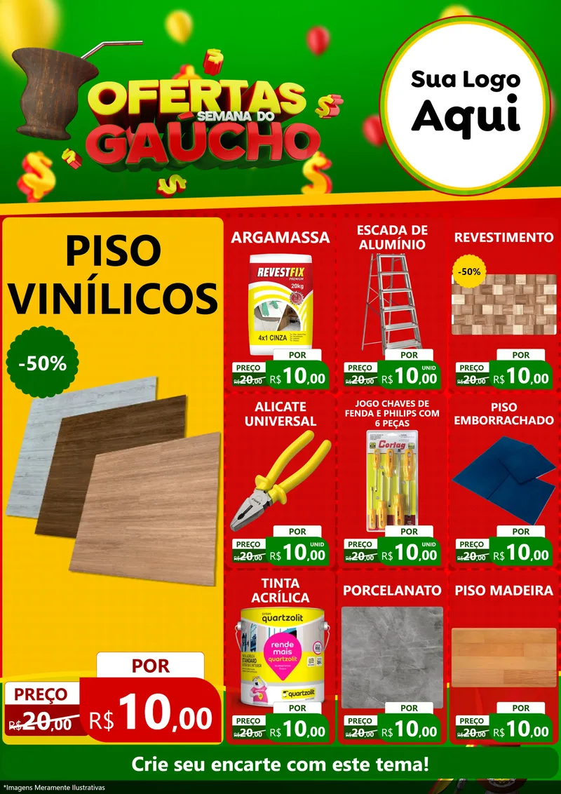 Modelo de Encarte para Encarte A4 Vertical com o tema Ofertas Semana Do Gaúcho para Material para Construção
